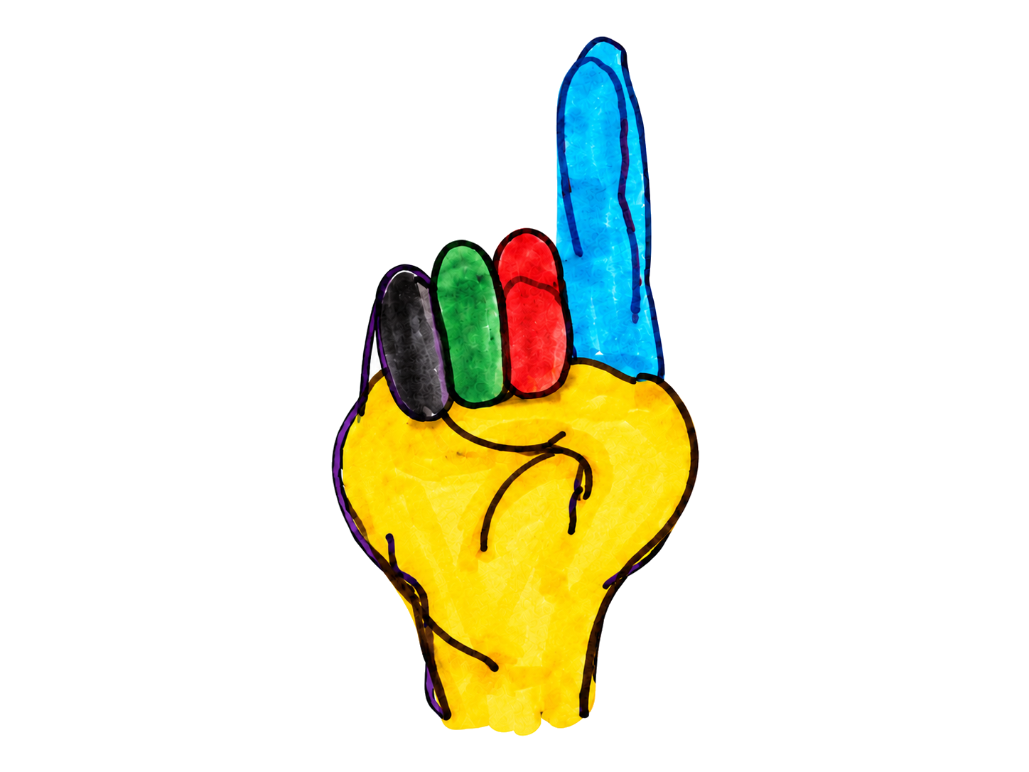 Une main et cinq doigts colorés représentent la personne impliquée, les rôles tenus autour d’elle et leur soutien par les Grands Toits.